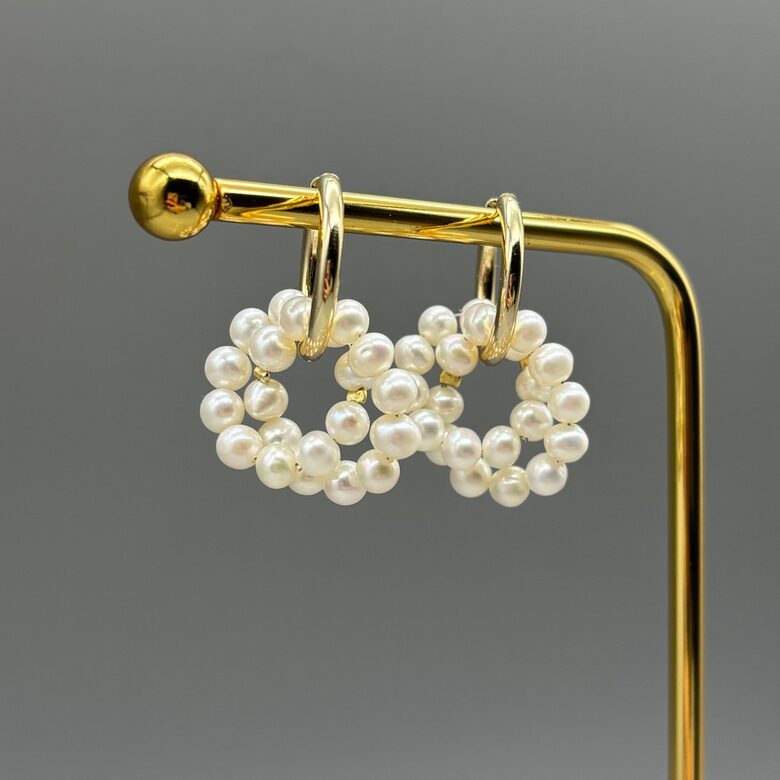 Pearl Hoop Earrings - Double Ring